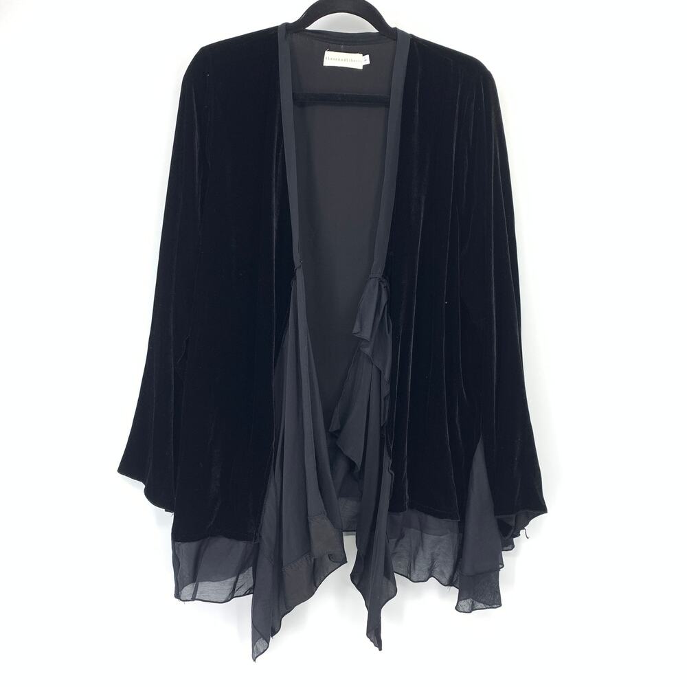 Johnny Was 4 Love & Liberty Cardigan Womens L Black Velvet Sheer Draped Boho
